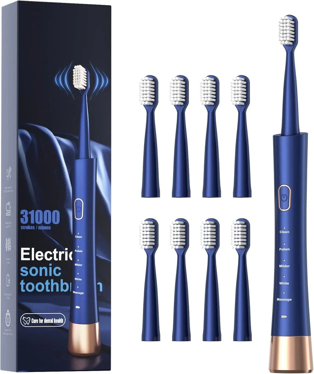 Electric Toothbrush IPX7 Waterproof Sonic 5 Modes 8 Brush Heads Fast Charge